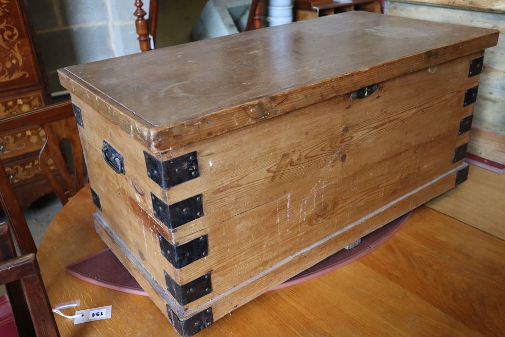 Two Victorian rectangular pine trunks, larger width 94cm, depth 53cm, height 52cm